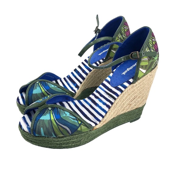 🚨Desigual NWOB Womens Size 40 or US 9 Tropical Striped Espadrille Wedge Sandals - Picture 3 of 6
